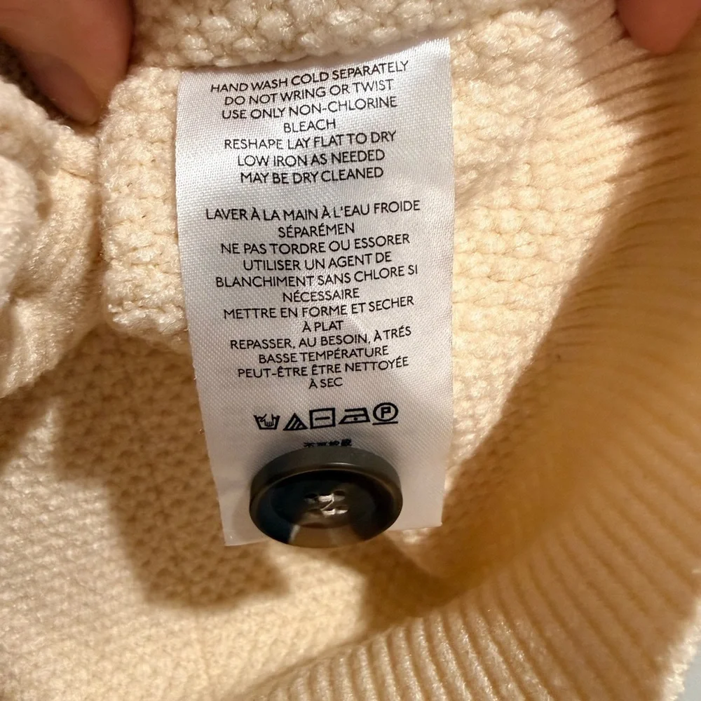 Free People Cable Knit Cropped Sweater Vest Cream Button Front Size L